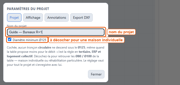 Paramètres → Projet