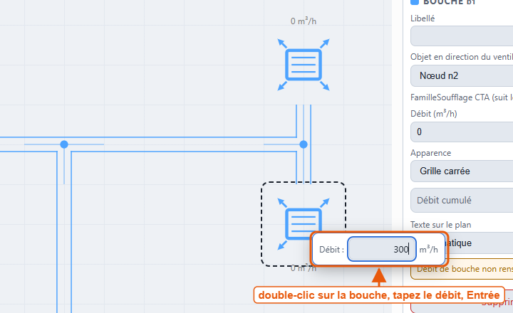 La saisie rapide du débit, au double-clic sur une bouche