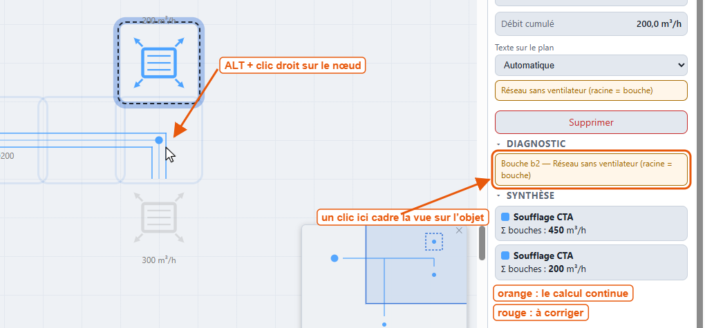 Une alarme au diagnostic, et le raccordement à ALT + clic droit