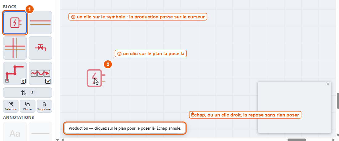 La production sur le curseur, avant le clic sur le plan