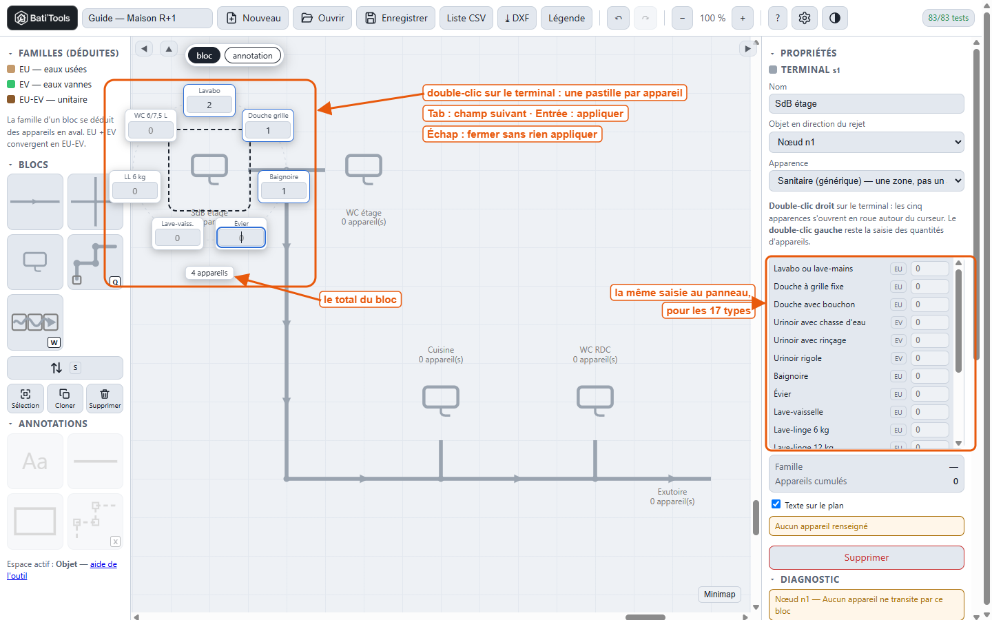 La roue des quantités, au double-clic sur un terminal