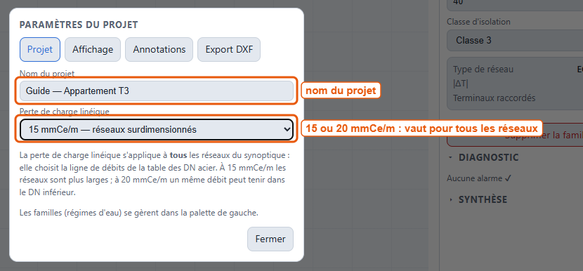 Paramètres → Projet