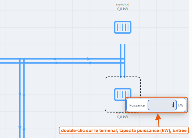 La saisie rapide de la puissance, au double-clic sur un terminal